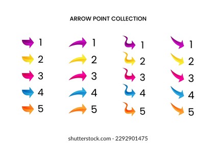 Colorful bullet arrow point number collection with gradient free vector
