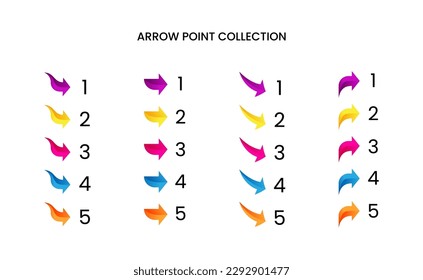 Colorful bullet arrow point number collection with gradient free vector

