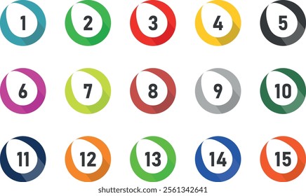 Colorful Bullet number icon template design from one to fifteen