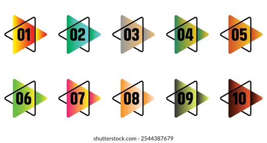 Colorful bullet point number collection with gradient free vector.