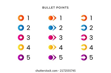 Colorful bullet point number with gradient arrow free vector