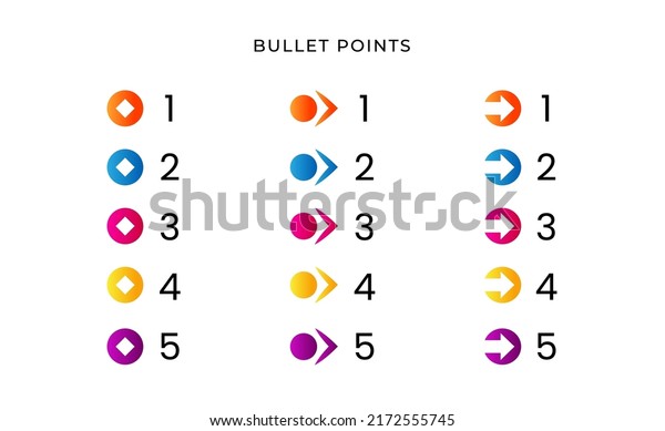 Colorful bullet point number with gradient arrow\
free vector