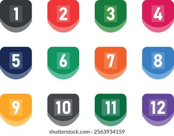 Colorful bullet point number set template design from one to twelve