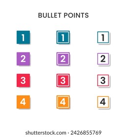Colorful bullet point number with square shape free vector