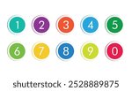 colorful bullet points number set from zero to nine. circles and numbers. colorful number digit vector icon with white background. Numbers symbols. Flat icons . Set of 1-9 numbers