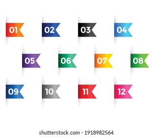 Colorful bullet points - numbered from one to twelve. Vector illustration.