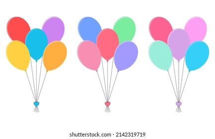 Colorful bunch balloons vector set.  Flying  balloons for party and birthday.  Bunch of Balloon flying.