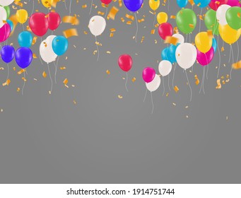 Colorful Bunch of Birthday Balloons Flying for Party and Celebrations With Space for Message Isolated in Background. Vector Illustration