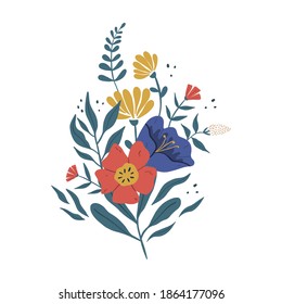 Colorido un montón de ilustraciones de diseño de vectores de flores. Decoración de ramo de flores. Se puede usar para tarjetas de felicitación, día de San Valentín, invitación, papel, etc. Fondo blanco aislado