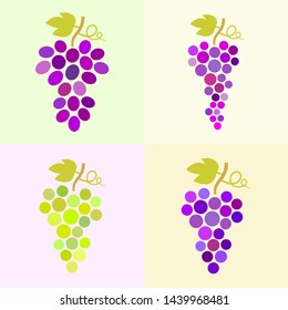 colorful bunch of grape symbol with leaf and tendril vector graphics