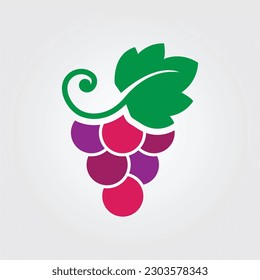 colorful Bunch of wine grapes with leaf flat purple vector icon for food apps and websites