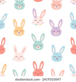 Colorful bunnies seamless pattern. Easter bunny. Nursery minimalist print. Printing on textiles, wallpaper, wrapping paper. Vector illustration in flat style