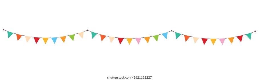 Colorful bunting and carnival garland with flags. Festive vector illustration on white background, perfect for birthday greetings and celebrations.