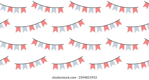 Colorful bunting decorations create a festive atmosphere for a celebration or event on a white background