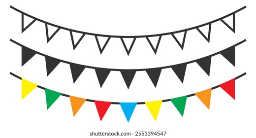 Colorful bunting flag icons for celebrations and party themes.