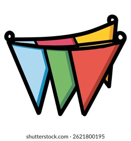 Drapeaux de bunting colorés décorent la scène de célébration simple