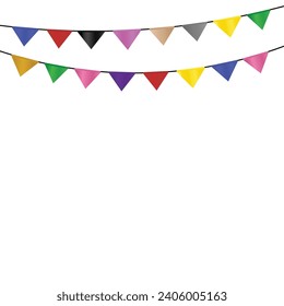 Colorful bunting flags isolated on white background, Party decoration, Colorful pennant flags for party decoration, carnival garland, birthday party decoration