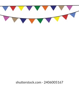 Colorful bunting flags isolated on white background, Vector illustration, Carnival garland with flags, Decorative colorful party pennants, Birthday party flags, Festive buntings