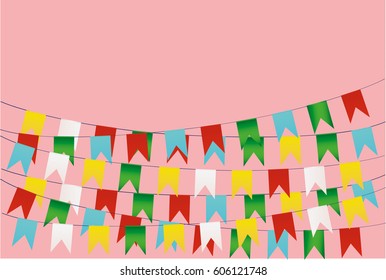 Colorful bunting and garland set. Greeting card or birthday invitation. Empty space for text or your advertisement. Holiday