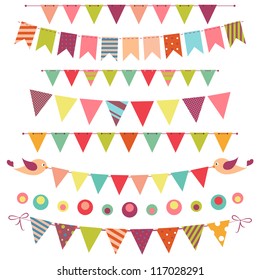 Colorful Bunting And Garland Set Isolated On White