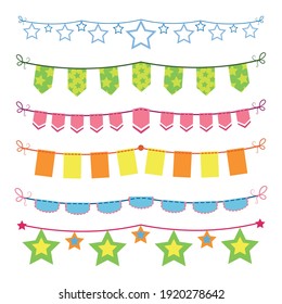 Colorful bunting and garland set isolated on white.