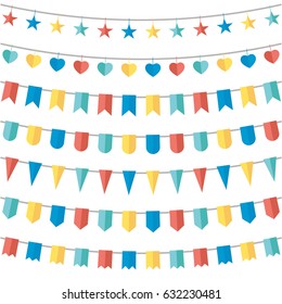 Colorful bunting and garland set vector illustration