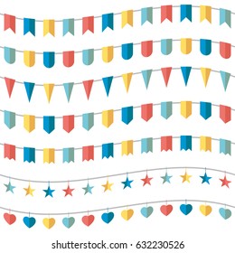 Colorful bunting and garland set vector illustration