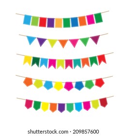 Colorful bunting and garland vector set, isolated on white background. 