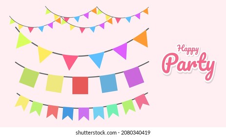 Colorful bunting and garlands  isolated on pink background ,Flat Modern design ,  Vector Illustration EPS 10