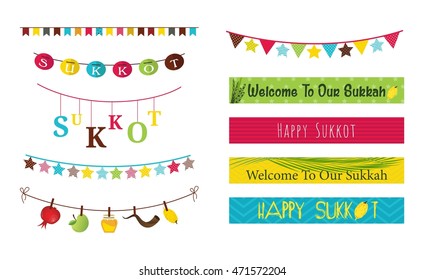 Colorful bunting and garlands for Jewish holiday Sukkot