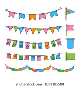 Colorful bunting, party flags, festival, birthday, holiday decoration vector illustration