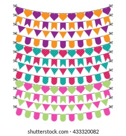 Colorful bunting set isolated on white. Vector illustration