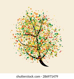 Colorful buoyant tree with many small multicolor leaves. Impressionism. EPS 10 vector illustration, no transparency