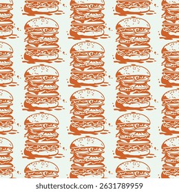 Colorful Burger Cartoon Seamless Pattern Art