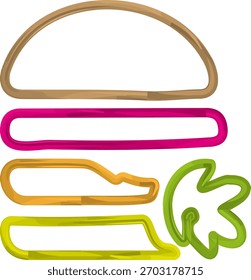 Vetor de Contorno de Camadas de Hambúrguer Coloridas