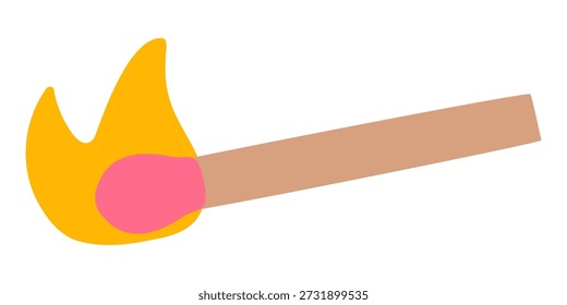 Colorful Burning Match Vector, Minimalist Flat Positive Flame Illustration, Bright Fire Spark Icon