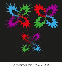 Colorful burst pattern. Abstract splash design. Dynamic Vector element. Bright chaotic illustration. EPS 10.