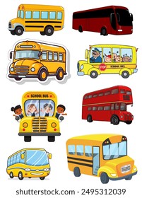 Colorful bus vector illustration.red,yellow bus vectors isolated on white background.