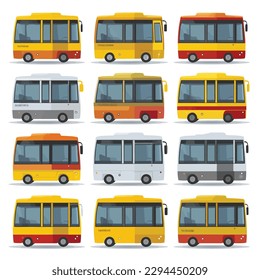 Coloridos buses establecen vectores aislados en blanco