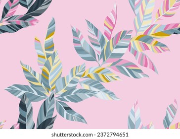 Colorful bush foliage seamless wallpaper design. Modern floral spring bandana textile print. Paradise shrub branch leafage endless pattern. Nature elements background.