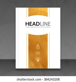 Colorful Business background watercolor golden stain design. Cover Brochure Magazine flyer report modern unusual golden template layout mockup infographic. Vector illustration.