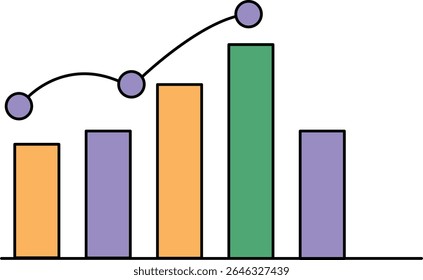 colorful business bar chart with graph and data line