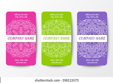 Colorful Business Card Template with Circular Decorative Geometric Pattern. Elements for design, vector illustration. EPS 10
