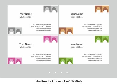 Colorful business card template. Timeless geometric style in four expressive color schemes – just add personal data.