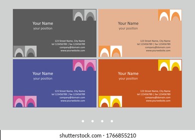 Colorful business card template. Timeless geometric style in four expressive color schemes – just add personal data.