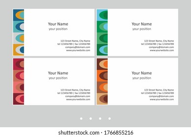 Colorful business card template. Timeless geometric style in four expressive color schemes – just add personal data.