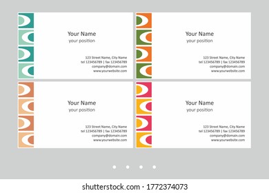 Colorful business card template. Timeless geometric style in four expressive color schemes – just add personal data.