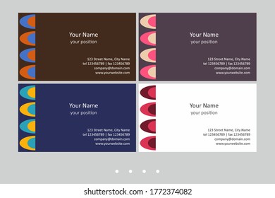 Colorful business card template. Timeless geometric style in four expressive color schemes – just add personal data.