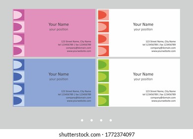 Colorful business card template. Timeless geometric style in four expressive color schemes – just add personal data.