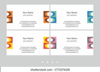 Colorful business card template. Timeless geometric style in four expressive color schemes – just add personal data.